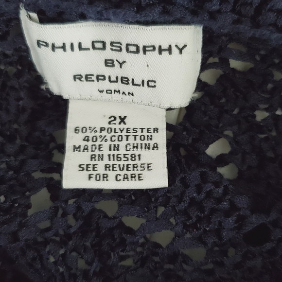 Plus Size 2X Long Sleeve Ruffle Trim Open Front Cardigan Navy Sweater Romantic - Picture 8 of 11